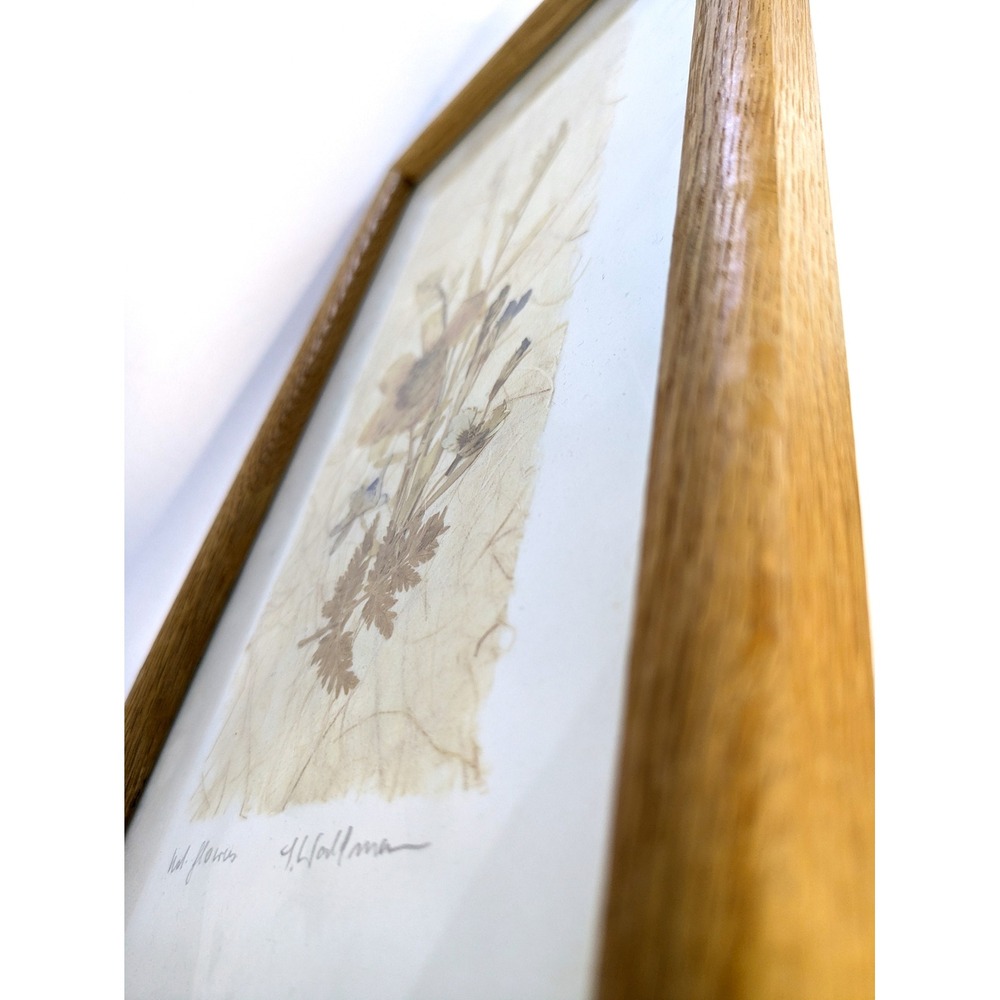 Framed Pressed Wildflower Art Signed Flowers 3D Oak Intercontinental Art 12"x7" - Picture 3 of 6
